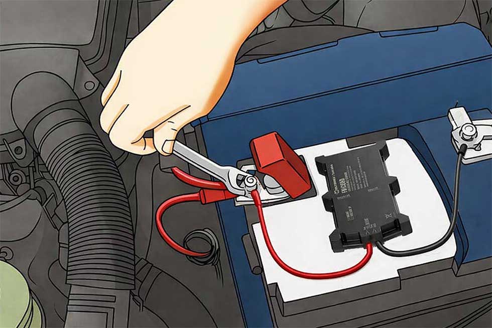 Ilustracija ugradnje GPS/GSM uređaja na akumulator vozila